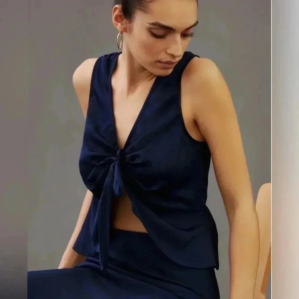 Favorite Daughter Navy Tie-Front Sleeveless Top